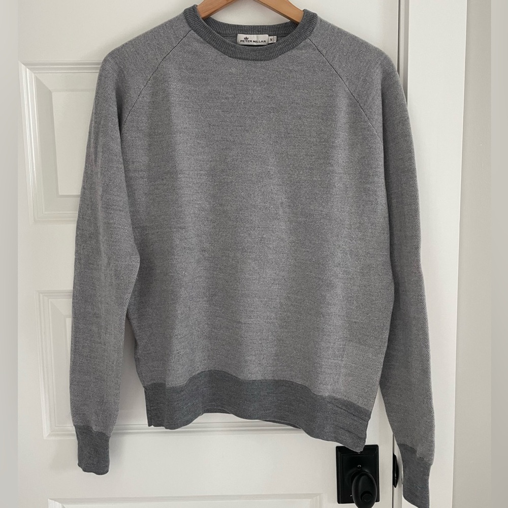 PETER MILLAR Solstice Elbow-Patch Merino Wool Sweater, Stingray, Size Medium